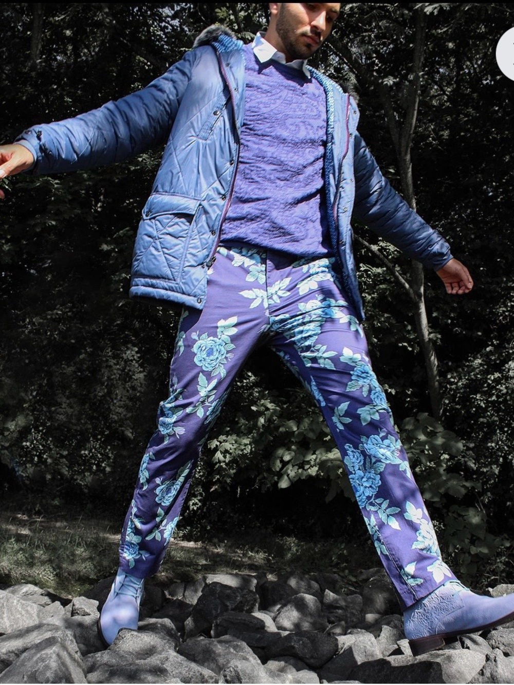 Men's Floral Dress Pants in Violet Floral 32 inseam
